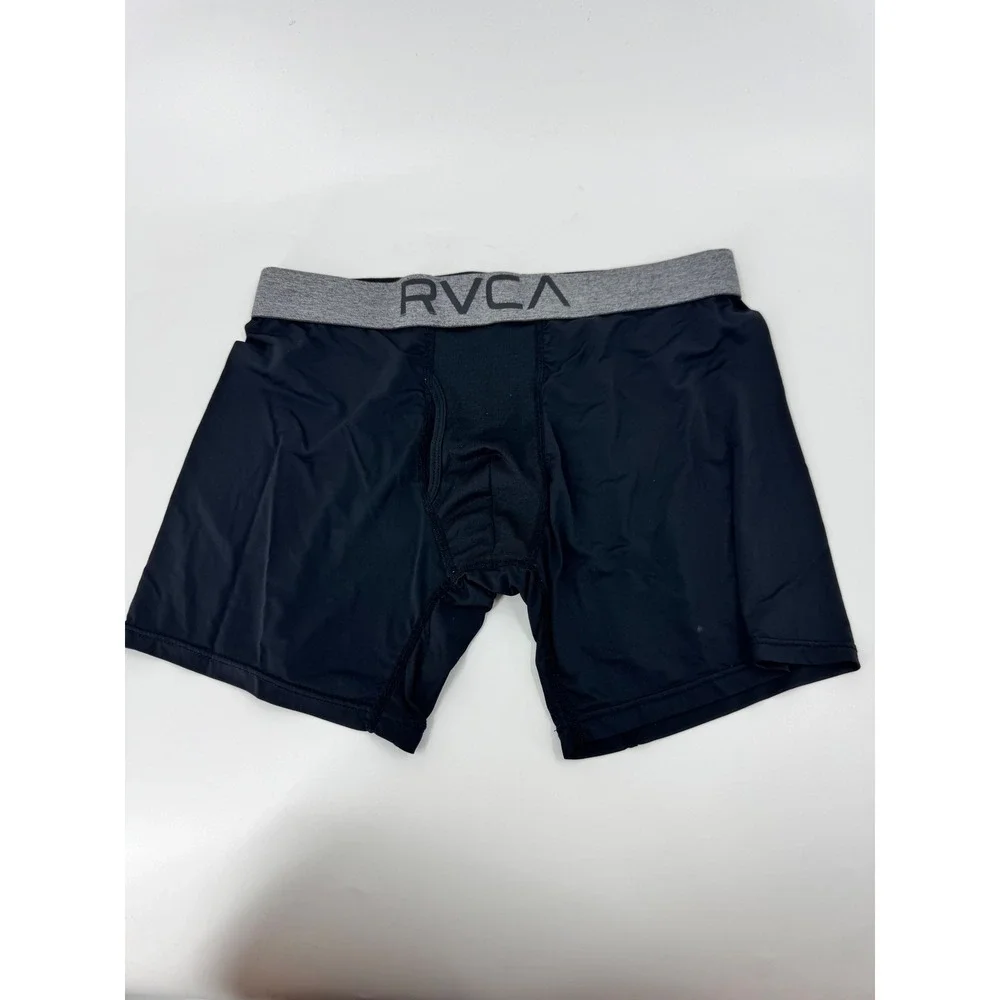 RVCA Mens Boxer Briefs Black Gray Logo Waistband Size M‎ Nylon Spandex